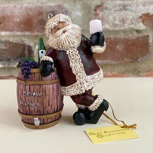 Bert Anderson Collection Santa with Wine Barrel Christmas Ornament, New with Tag
